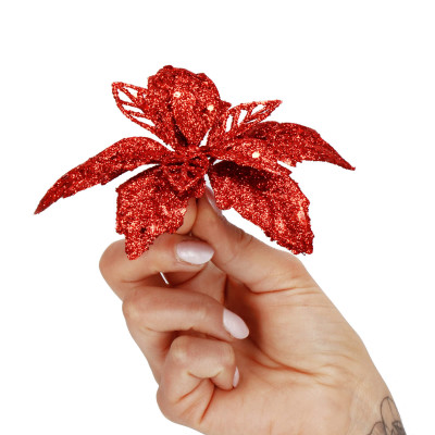 Vianočná hviezda s tŕňom 13x13cm červená, vianočné dekorácie