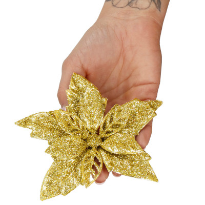 Vianočná hviezda s tŕňom 13x13cm zlatá, vianočné dekorácie