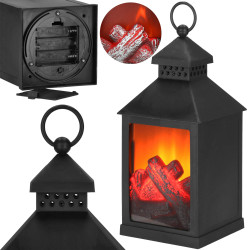 LED lampáš s efektom horiaceho dreva - 22,5 cm, 3xAA, čierna