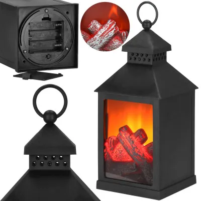 LED lampáš s efektom horiaceho dreva - 22,5 cm, 3xAA, čierna