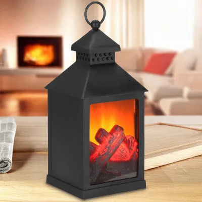 LED lampáš s efektom horiaceho dreva - 22,5 cm, 3xAA, čierna