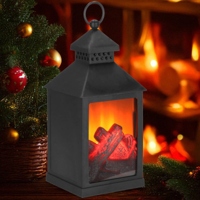 LED lampáš s efektom horiaceho dreva - 22,5 cm, 3xAA, čierna