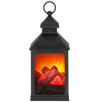 LED lampáš s efektom horiaceho dreva - 22,5 cm, 3xAA, čierna