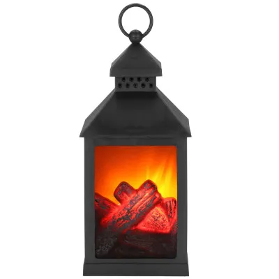 LED lampáš s efektom horiaceho dreva - 22,5 cm, 3xAA, čierna