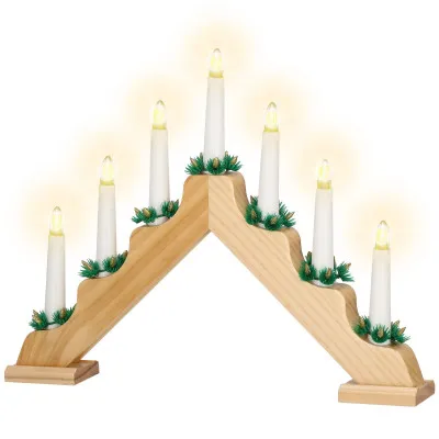 LED vianočný svietnik - 7 sviečok, 30cm, 2xAA, drevený