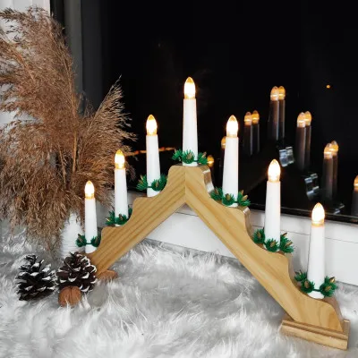 LED vianočný svietnik - 7 sviečok, 30cm, 2xAA, drevený