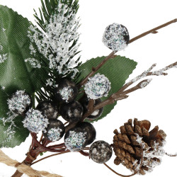 Vetvička s čiernymi jarabinami a šiškou 25cm, vianočné dekorácie