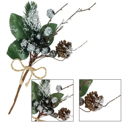 Vetvička s čiernymi jarabinami a šiškou 25cm, vianočné dekorácie