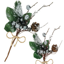 Vetvička s čiernymi jarabinami a šiškou 25cm, vianočné dekorácie