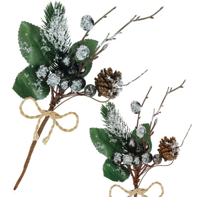 Vetvička s čiernymi jarabinami a šiškou 25cm, vianočné dekorácie