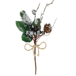 Vetvička s čiernymi jarabinami a šiškou 25cm, vianočné dekorácie