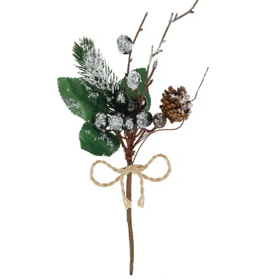 Vetvička s čiernymi jarabinami a šiškou 25cm, vianočné dekorácie