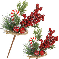 Vetvička s jarabinami a paličkou 24cm, vianočné dekorácie