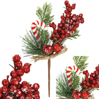 Vetvička s jarabinami a paličkou 24cm, vianočné dekorácie