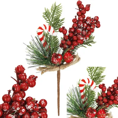 Vetvička s jarabinami a paličkou 24cm, vianočné dekorácie