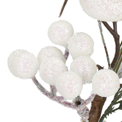 Vetvička s jarabinami a vtáčikom 25,5 cm, vianočné dekorácie