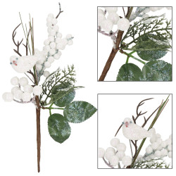 Vetvička s jarabinami a vtáčikom 25,5 cm, vianočné dekorácie