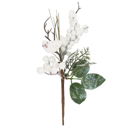 Vetvička s jarabinami a vtáčikom 25,5 cm, vianočné dekorácie