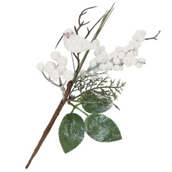 Vetvička s jarabinami a vtáčikom 25,5 cm, vianočné dekorácie