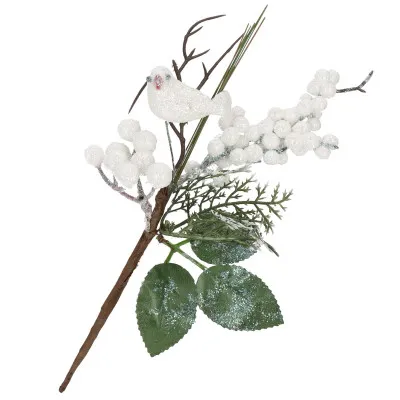 Vetvička s jarabinami a vtáčikom 25,5 cm, vianočné dekorácie