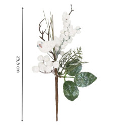 Vetvička s jarabinami a vtáčikom 25,5 cm, vianočné dekorácie