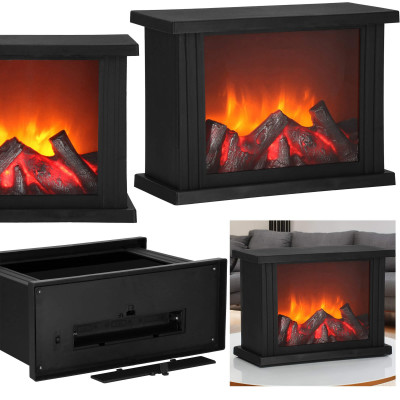 LED krb s efektom horiaceho dreva - 27,5 cm, 3xC, čierna