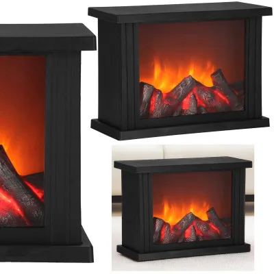 LED krb s efektom horiaceho dreva - 27,5 cm, 3xC, čierna