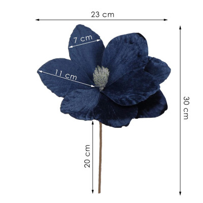 Magnólia na stonke 23x30cm modrá, vianočné dekorácie