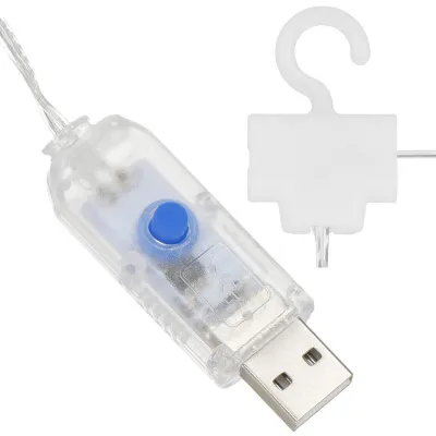 LED svetelný záves krúžky - 3x0,8m, 110LED, 8 funkcií, USB, IP44, teplá biela