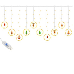 LED svetelný záves krúžky - 3x0,8m, 110LED, 8 funkcií, USB, IP44, teplá biela
