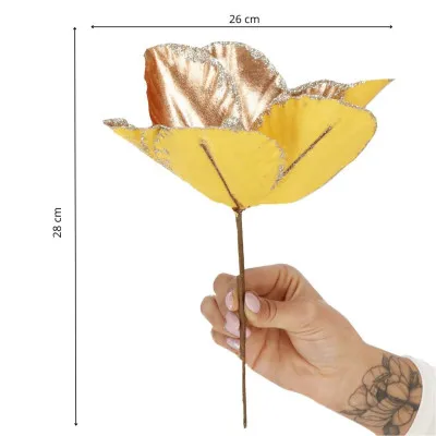 Magnólia na stonke 26x28cm zlato-ružová, vianočné dekorácie