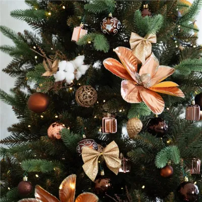 Magnólia na stonke 26x28cm zlato-ružová, vianočné dekorácie