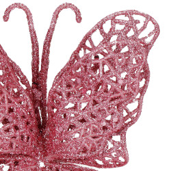 Trblietavý motýľ 16x12, 5cm ružový, vianočná ozdoba