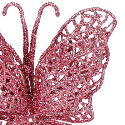 Trblietavý motýľ 16x12, 5cm ružový, vianočná ozdoba