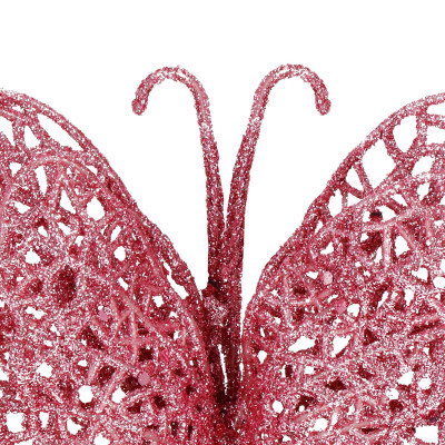 Trblietavý motýľ 16x12, 5cm ružový, vianočná ozdoba