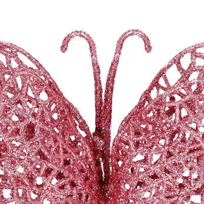 Trblietavý motýľ 16x12, 5cm ružový, vianočná ozdoba