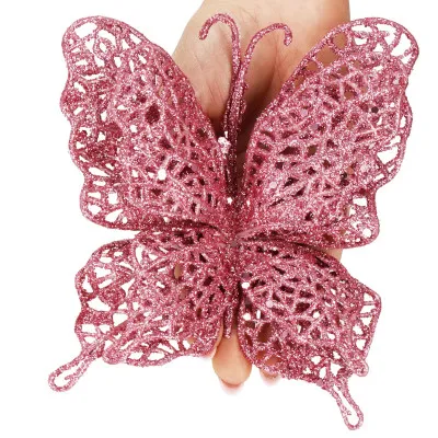 Trblietavý motýľ 16x12, 5cm ružový, vianočná ozdoba