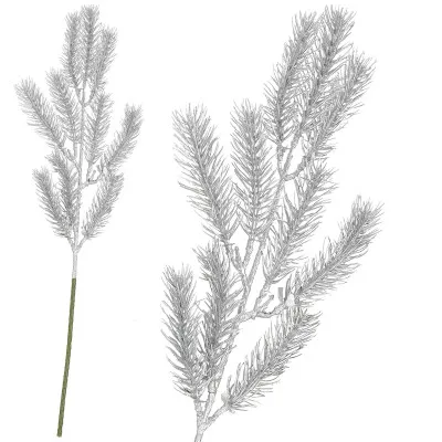 Umelá vetvička jedľa 47cm strieborná, vianočné dekorácie