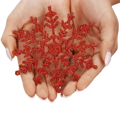 Snehové vločky s trblietkami 12cm červené sada 3ks, vianočné ozdoby