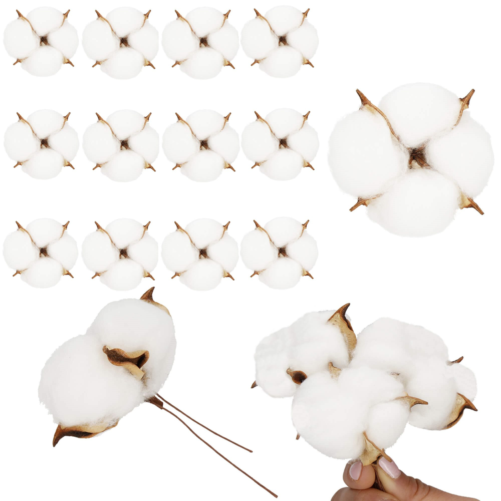 Kvety bavlny 5cm prírodná sada 12ks, vianočné dekorácie