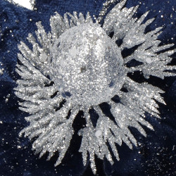 Magnólia s klipom 25x20cm modro-strieborná, vianočná ozdoba