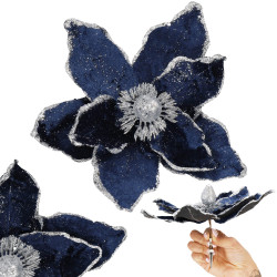 Magnólia s klipom 25x20cm modro-strieborná, vianočná ozdoba