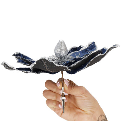 Magnólia s klipom 25x20cm modro-strieborná, vianočná ozdoba