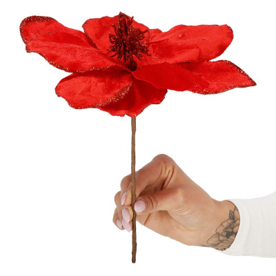 Magnólia na stonke 24x31cm červená, vianočné dekorácie