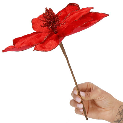 Magnólia na stonke 24x31cm červená, vianočné dekorácie