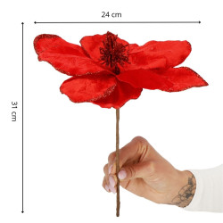 Magnólia na stonke 24x31cm červená, vianočné dekorácie