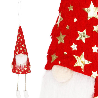 Škriatok GNOM s čiapkou s hviezdami 35cm, vianočná ozdoba