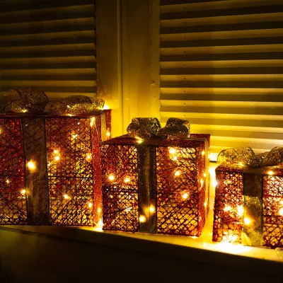 LED svetelná dekorácia Darčeky sada 3ks, vianočné dekorácie