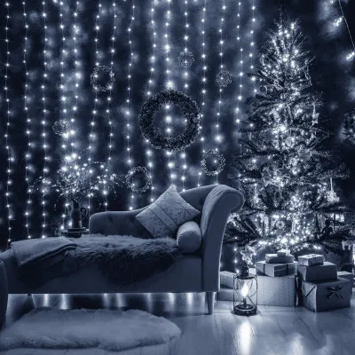 LED svetelný záves - 3x3m, 300LED, 8 funkcií, ovládač, pamäť, IP20, studená biela