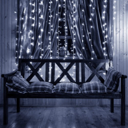 LED svetelný záves - 3x3m, 300LED, 8 funkcií, ovládač, pamäť, IP20, studená biela